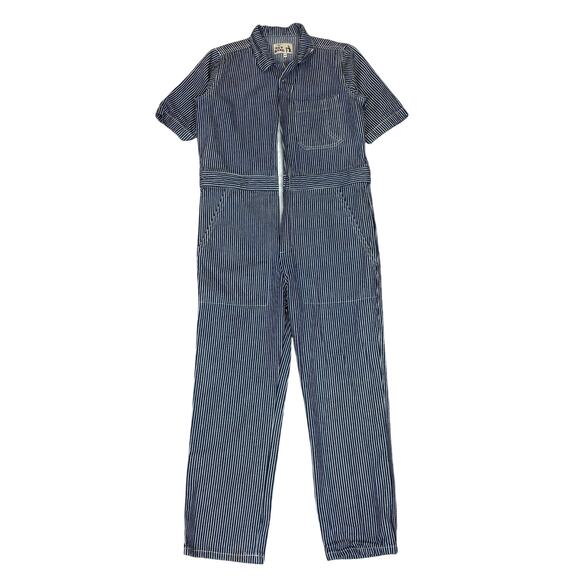 Hey Gang Striped Engineer Short Sleeve Jumpsuit Coveralls Youth Kids 8/9 - Picture 1 of 11